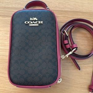 Eva Phone Crossbody In Colorblock Micro Signature Canvas with Mauve Trim